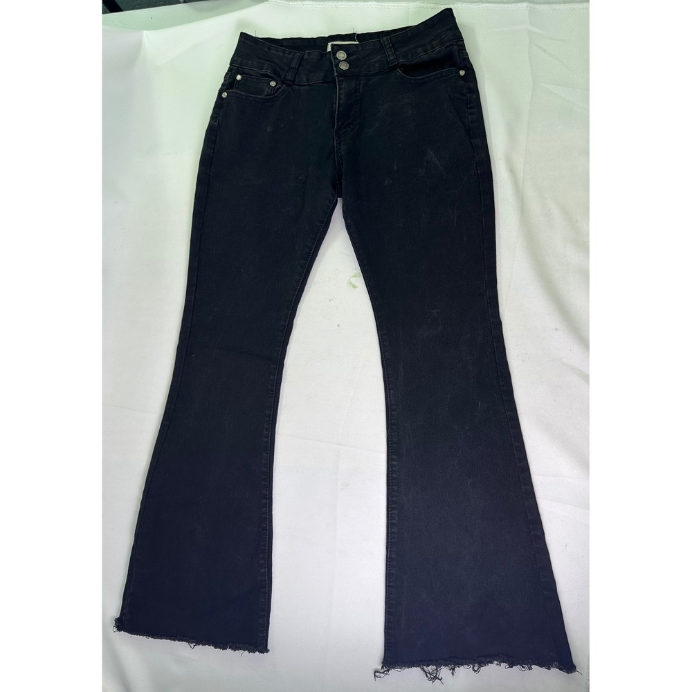 Red Bottoms Womens Black Flare Leg Jeans Frayed Raw Hem Flap Pocket Y2K Sz 13/31